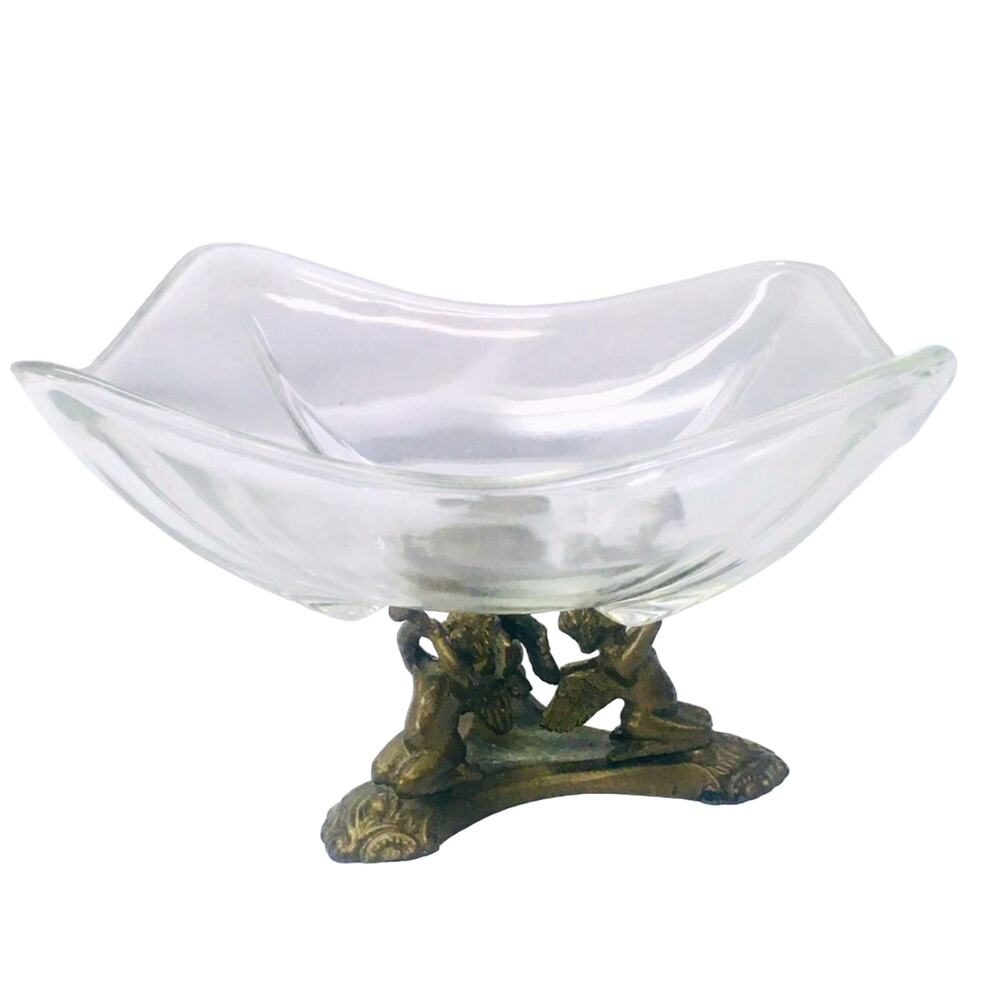 Small Glass Vase / Candy Dish with Brass Base